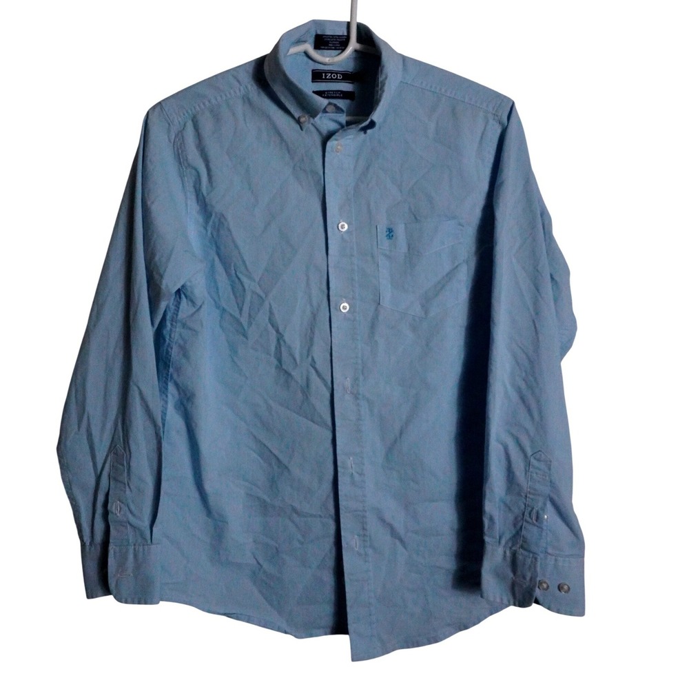 IZOD Button Down Shirt Size L 14-16 Preppy Micro Stripe Light Blue Boys